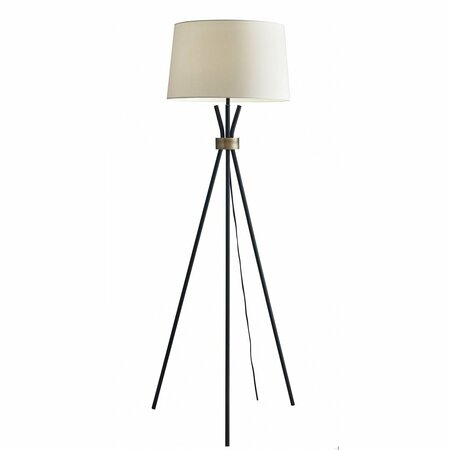 Homeroots Black Metal Tripod Leg Floor Lamp with Antique Brass Accent 372640